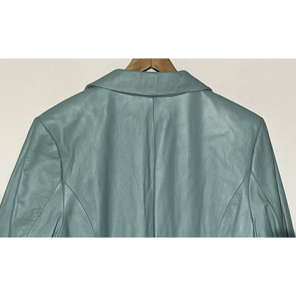 New PAMELA MCCOY Mint Green Genuine Leather Buttons Moto Jacket Blazer - Picture 6 of 9